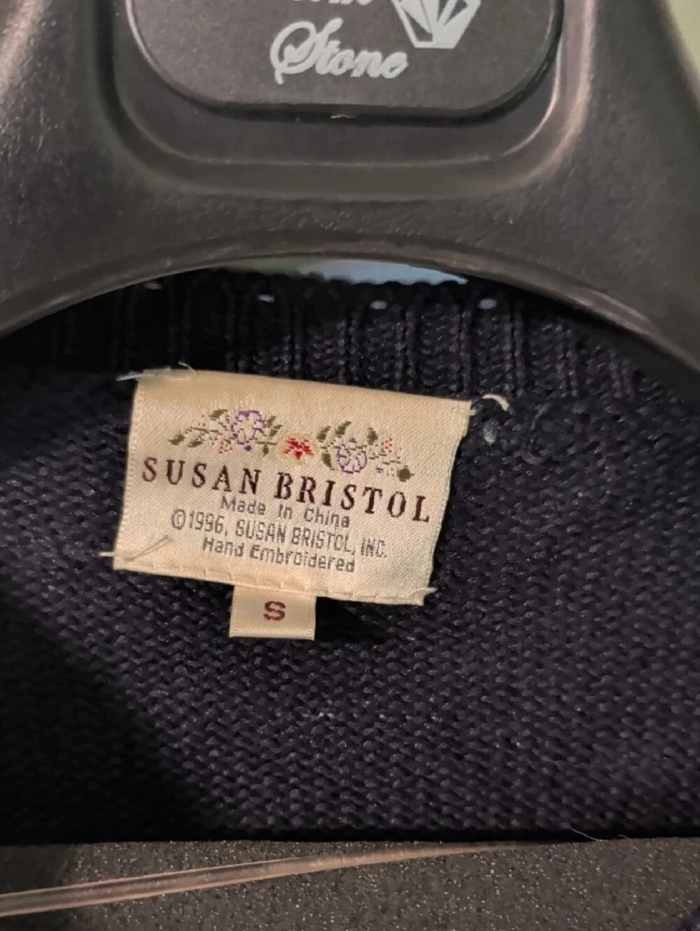 Susan Bristol Navy, Light Blue & Yellow Patchwork Cardigan Golf